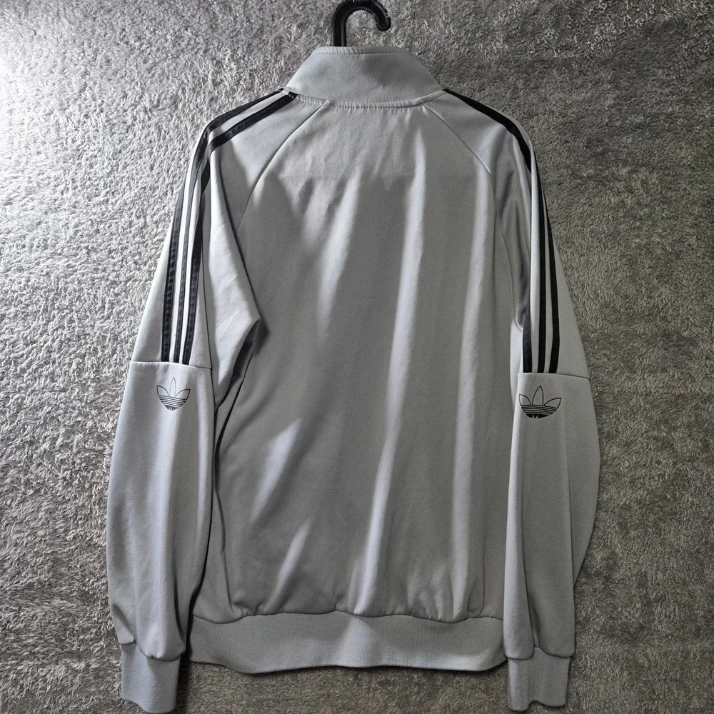 Adidas Originals Mens XL Grey Trefoil Track Jacket Full Zip 3-Stripe Activewear